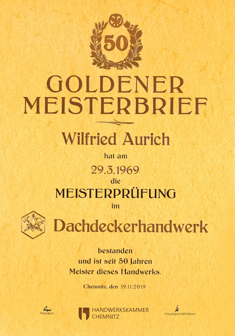 Meisterbrief Wilfried Aurich