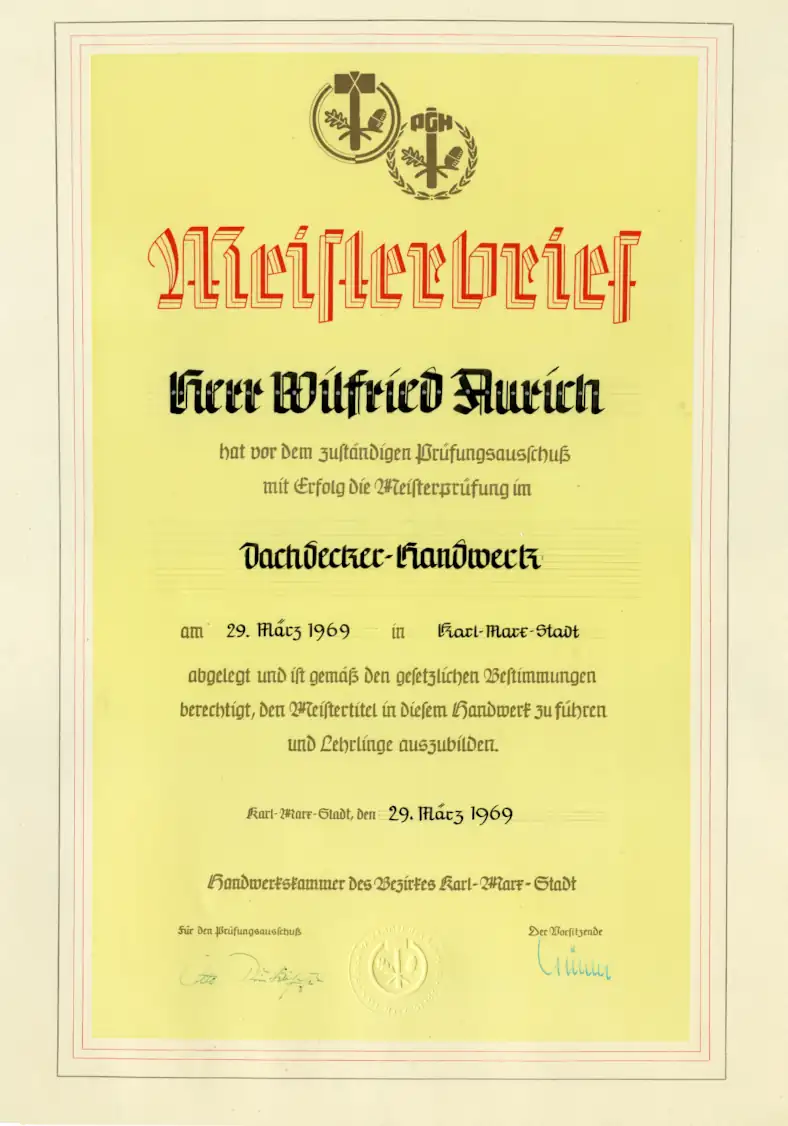 Meisterbrief Wilfried Aurich